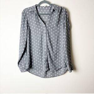 EXPRESS • Women’s The Portofino Shirt Slim Fit Grey/White Polka Dot Button Down